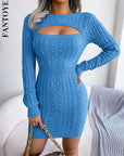 Round Collar Knitted Sweater Dress