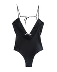 Hollow Out Fitted Bodysuits Vintage Backless Tied Thin Tops