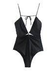 Hollow Out Fitted Bodysuits Vintage Backless Tied Thin Tops