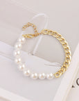 Womens Pearl Beaded Bracelet with Half Chain