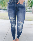 Medium Wash High Rise Distressed Pants Skinny Jeans