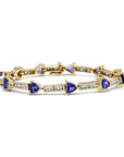 14K Yellow Gold 1 5/8 Cttw Diamond & 5MM Tri. Blue Tanzanite Wristlet