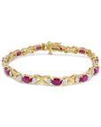 14K Yellow Gold 1/4 Cttw Diamond and Oval Red Ruby X Link Wristlet