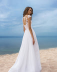 White Lace Chiffon Evening Dress with High Slit