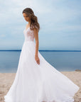 White Lace Chiffon Evening Dress with High Slit