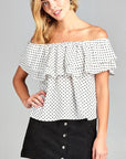 Double Ruffle Off Shoulder Polka Dot Women's Top