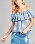 Double Ruffle Off Shoulder Polka Dot Women's Top