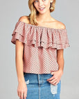 Double Ruffle Off Shoulder Polka Dot Women's Top