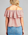 Double Ruffle Off Shoulder Polka Dot Women's Top