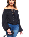 Lace-Up Off Shoulder Elastic Women's Top