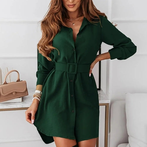 Knee-Length Casual A-Line Slim Fit Shirt Women&#39;s Dress