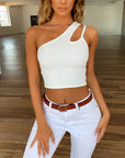 One shoulder drawstring sexy crop tops for women