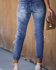 Fading Distressed Pants With Holes Crop Jeans