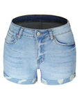 Ripped High Waisted Rolled Fit Blue Shorts Pants