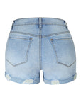 Ripped High Waisted Rolled Fit Blue Shorts Pants