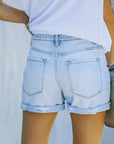 Ripped High Waisted Rolled Fit Blue Shorts Pants