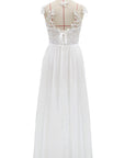 White Lace Chiffon Evening Dress with High Slit