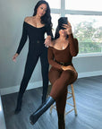 Long Sleeve Bodycon Pants Jumpsuit with Butt Lift