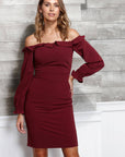 Off Shoulder Bodycon Women's Dress In Red