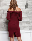 Off Shoulder Bodycon Women's Dress In Red