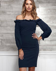 Off Shoulder Bodycon Women's Dress In Navy