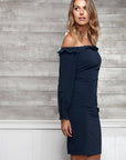 Off Shoulder Bodycon Women's Dress In Navy