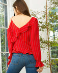 Women's Asymmetrical Shoulder Ruffle Top in Red