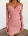 Off shoulder v neck mini bodycon women's dress