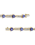 14K Yellow Gold 1 5/8 Cttw Diamond & 5MM Tri. Blue Tanzanite Wristlet