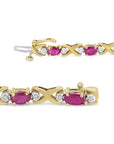 14K Yellow Gold 1/4 Cttw Diamond and Oval Red Ruby X Link Wristlet