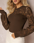 Lace Round Neck Long Sleeve Women's Top