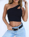 One shoulder drawstring sexy crop tops for women