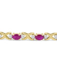 14K Yellow Gold 1/4 Cttw Diamond and Oval Red Ruby X Link Wristlet