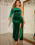 Plus Size One-Shoulder Twisted Split Dress