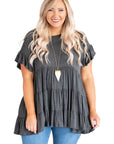 Gray Tiered Ruffled Short Sleeve Plus Size Women's Top