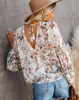 Multi-color Wrap V Neck Lantern Sleeve Floral Print Drape Tops