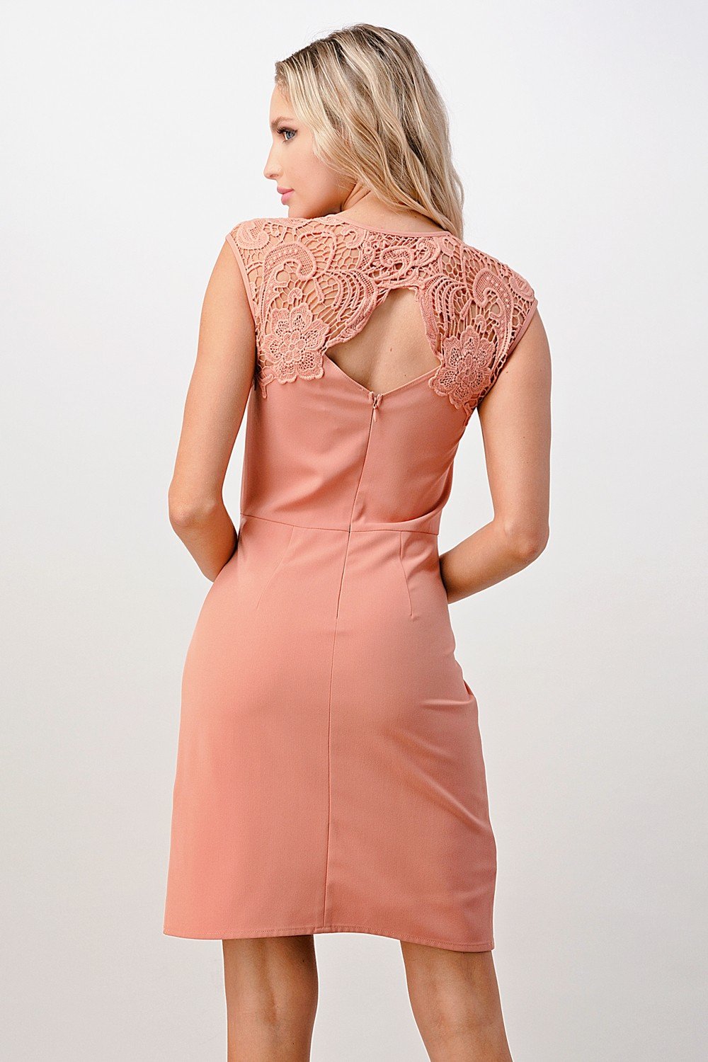 Lace Shoulder Overlap Mini Women&#39;s Dress