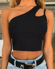 One shoulder drawstring sexy crop tops for women