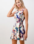 Sleeveless A-Line Womens's Dress with Watercolor Floral Print