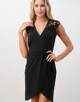 Lace Shoulder Overlap Mini Women's Dress