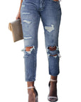 Fading Distressed Pants With Holes Crop Jeans