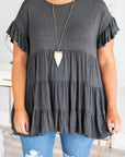 Gray Tiered Ruffled Short Sleeve Plus Size Women's Top