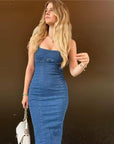 Solid Denim Women's dress with Spaghetti Strap