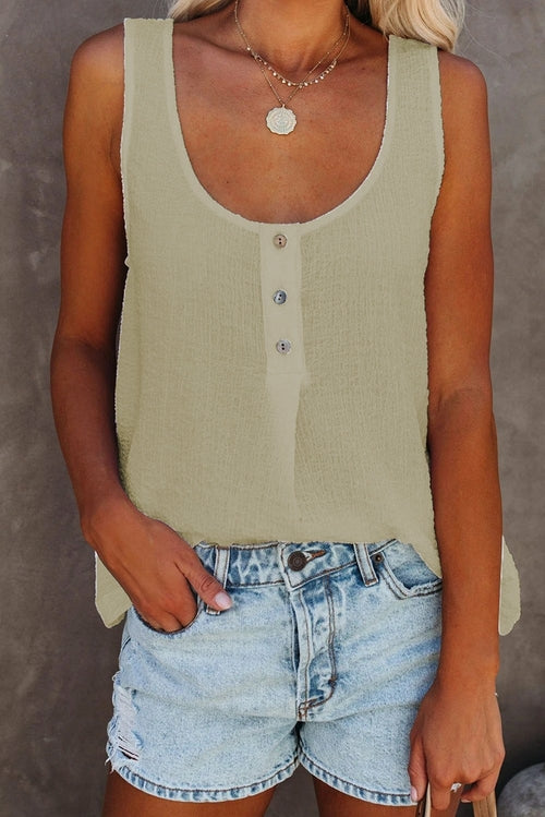 Button Textured Cotton Women&#39;s Top