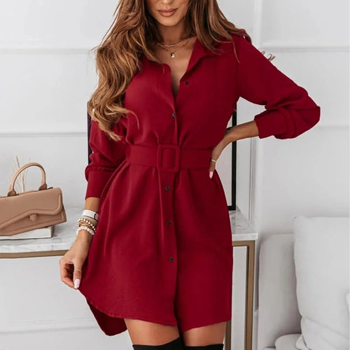 Knee-Length Casual A-Line Slim Fit Shirt Women&#39;s Dress