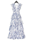 Pink Deep V Neckline Long Dress Tiered Ruffled Summer Dress