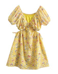 Yellow Floral Embroidered Mini Summer Dress