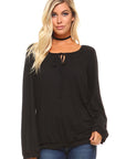 Long Sleeve Solid Peasant  Women's Top