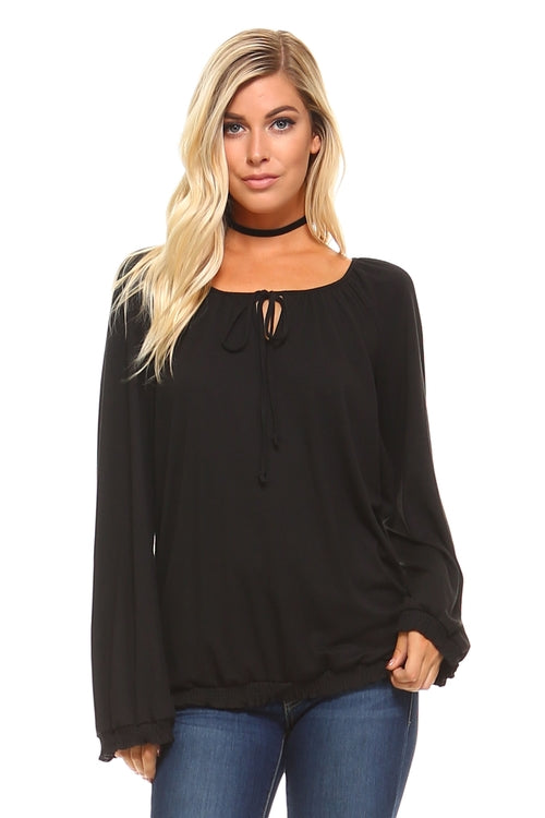 Long Sleeve Solid Peasant  Women&#39;s Top