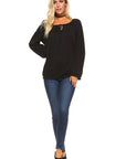 Long Sleeve Solid Peasant  Women's Top